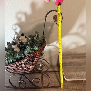 Festive Brown and Green Holiday Sleigh Decor